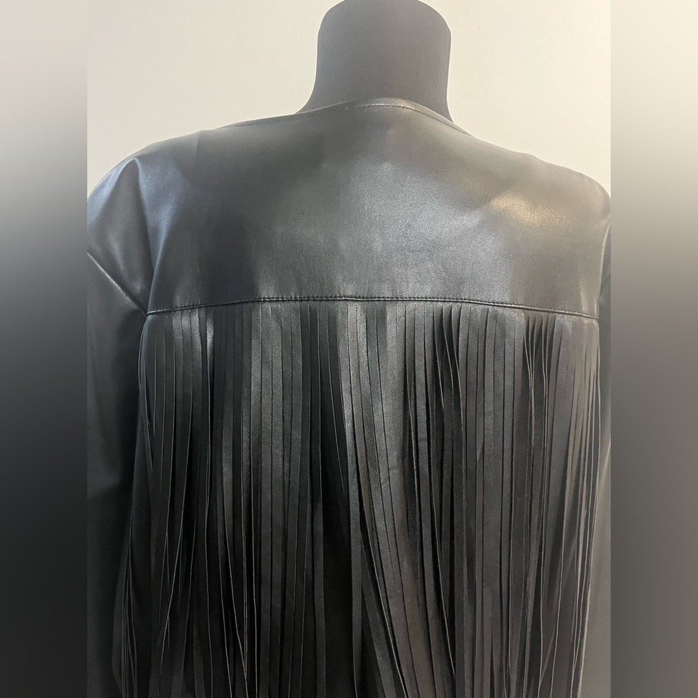 Chico's Black Leather Fringe Jacket Size 2, worn once!! - Picture 5 of 9